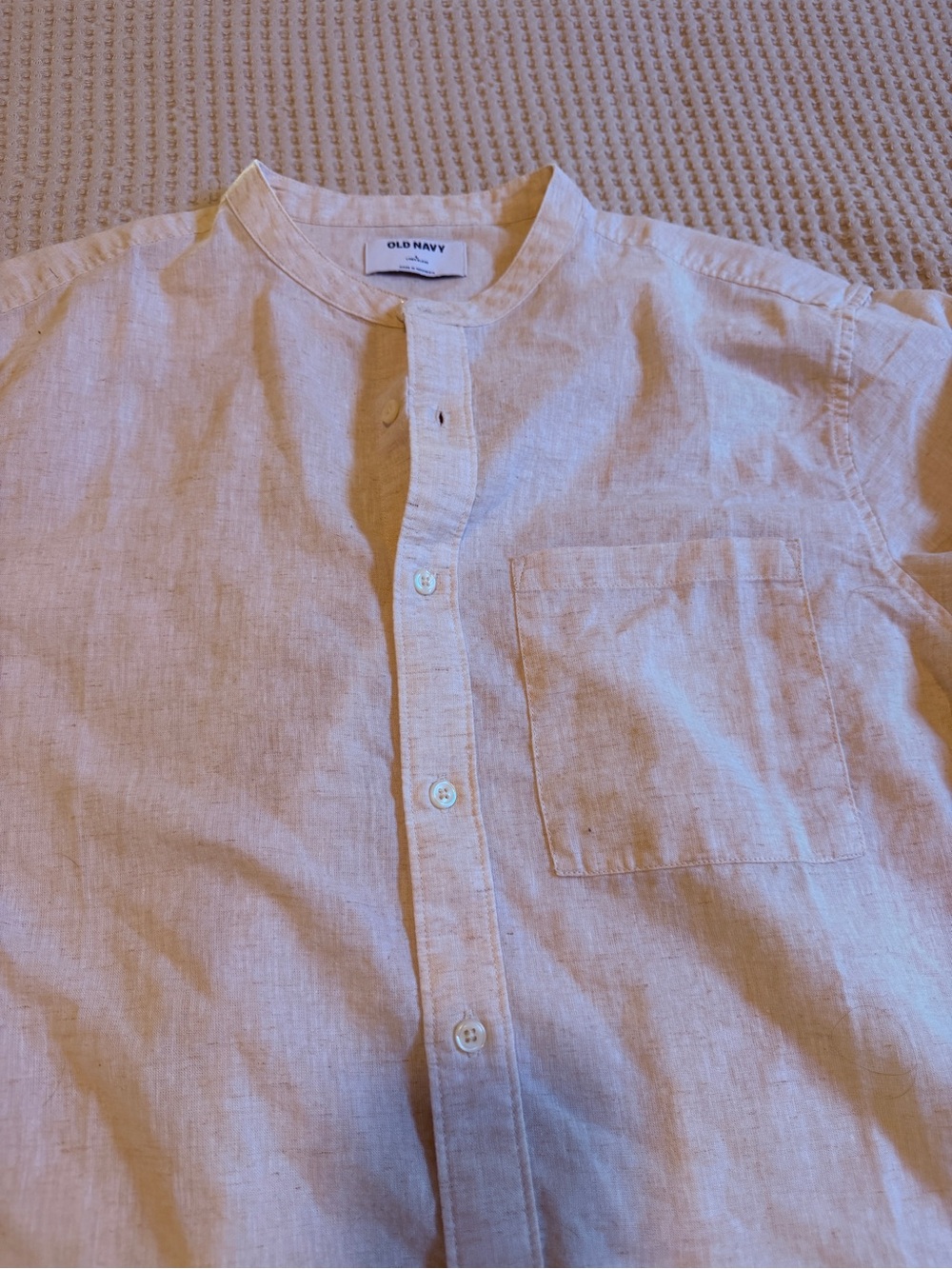 Old Navy Men's Cream Band Collar Button-Up Shirt